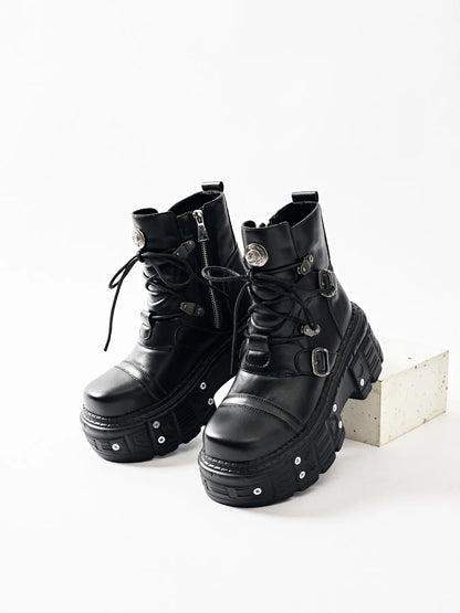 Lace Up Platform Boots - Black - View 2