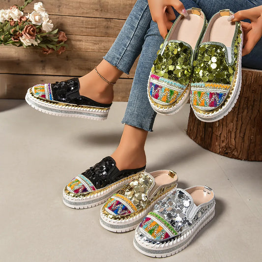 Sequin Round Toe Platform Loafers - product photo 1