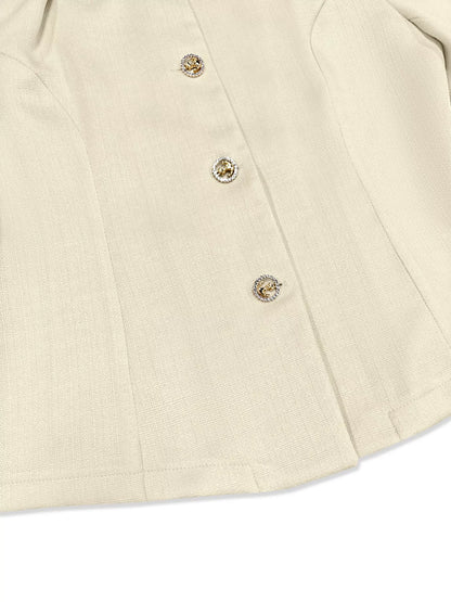 Square Neck Button-Down Fitted Blazer - Cream - View 5