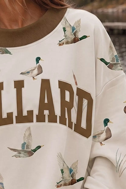 MALLARD Duck Print Sweatshirt with Contrast Trim - Beige - View 2