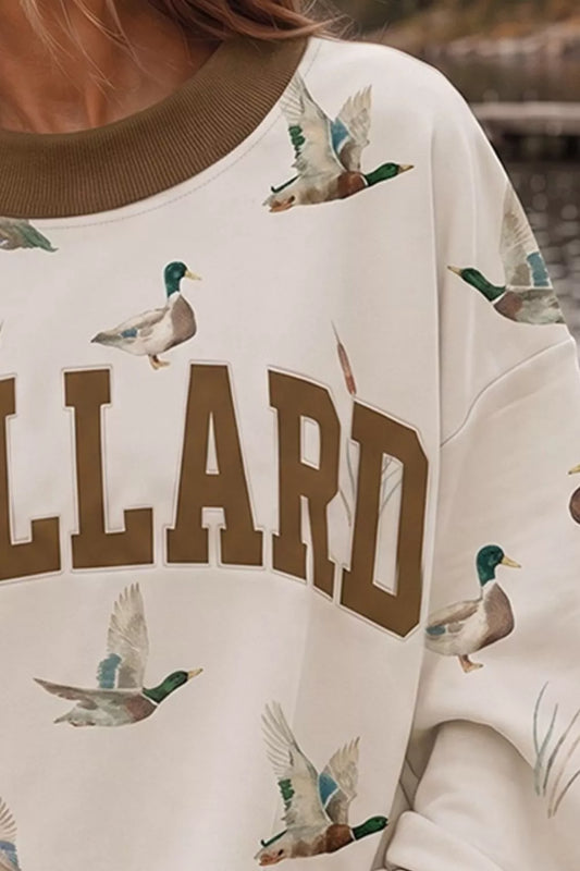 MALLARD Duck Print Sweatshirt with Contrast Trim - Beige - View 2