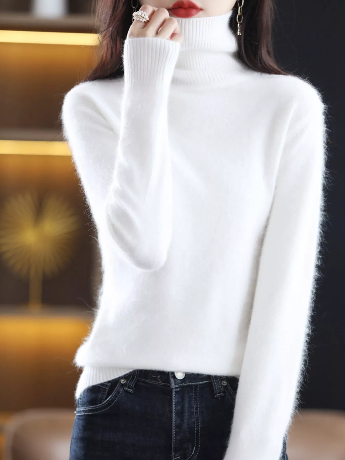 Full Size Turtleneck Long Sleeve Sweater Plus Size - White - View 16