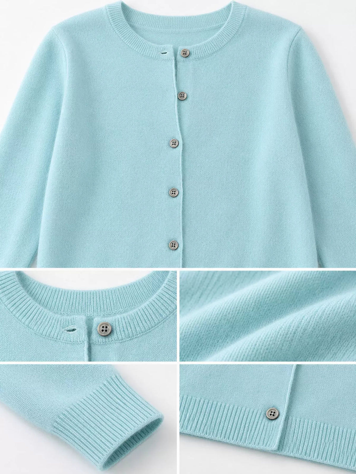 Crew-Neck Button-Down Cardigan - Sage Green - View 15
