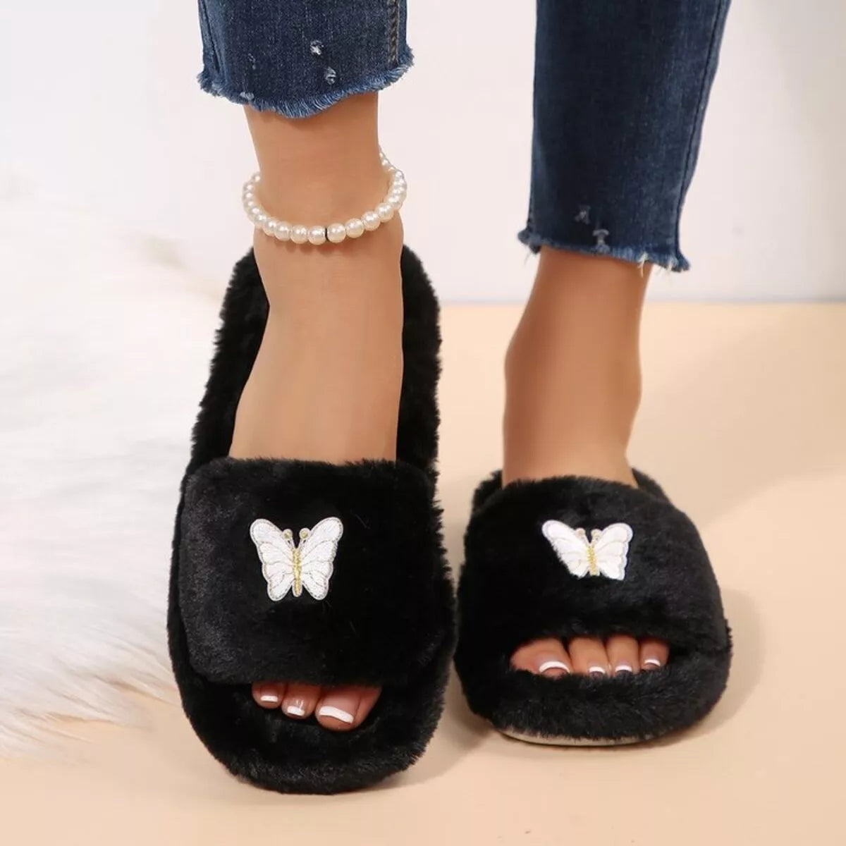 Butterfly Open Toe Slippers - Black - View 3