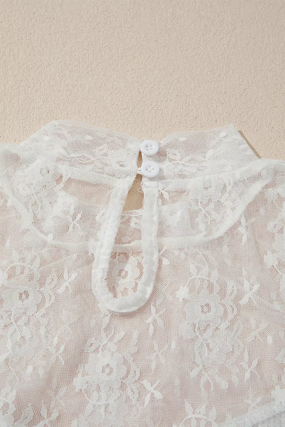 Lace Mesh Long Sleeve Top - White - View 10