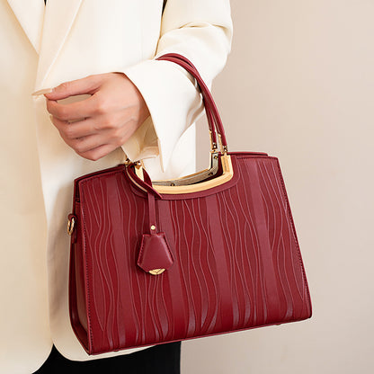 Leather Top Handle Handbag - Red - View 1