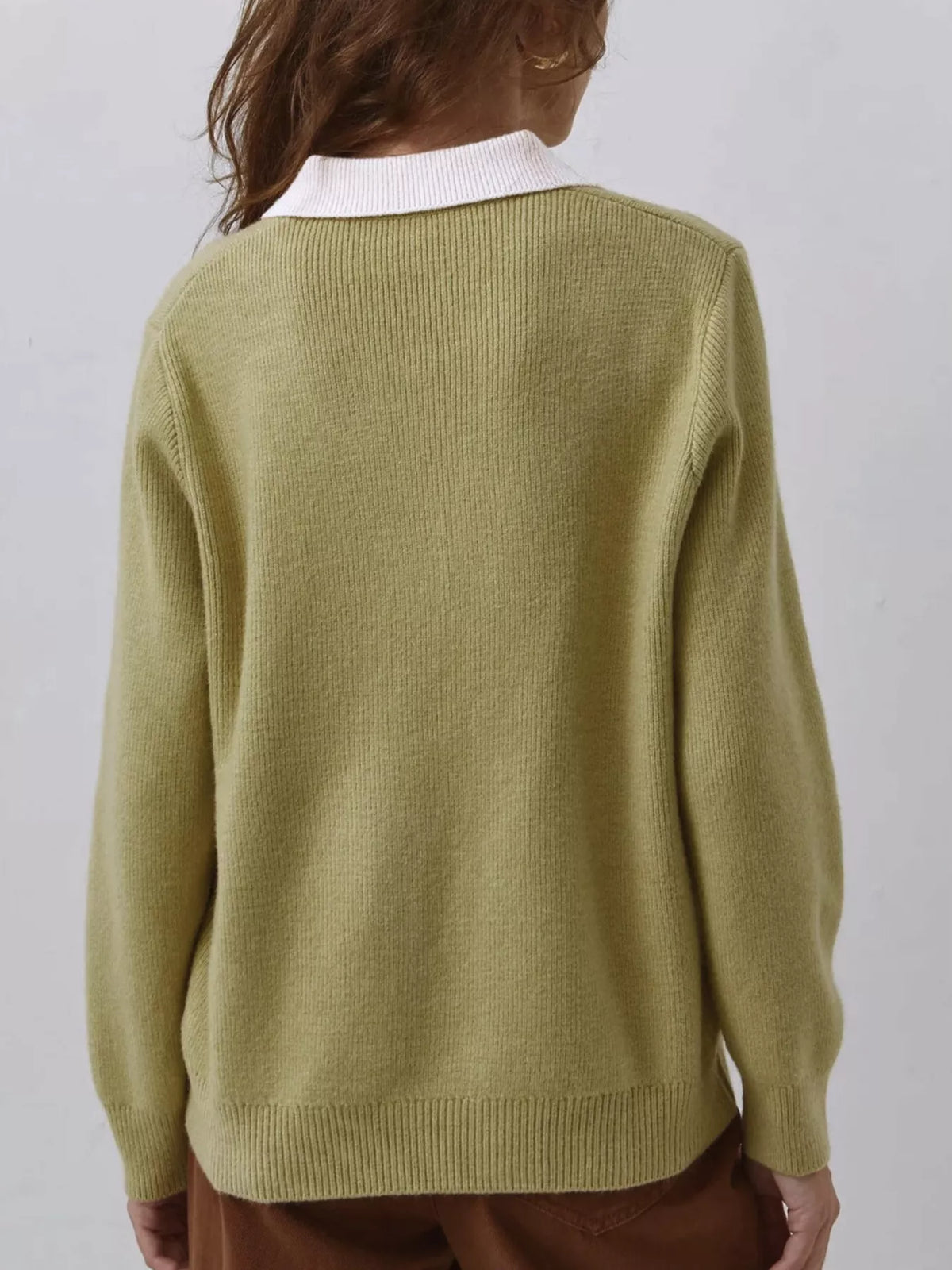 Contrast Collar Quarter Zip Sweater - Yellow-green - View 1
