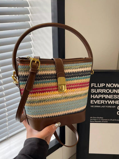 Striped Bucket Crossbody Bag - Brown - View 2