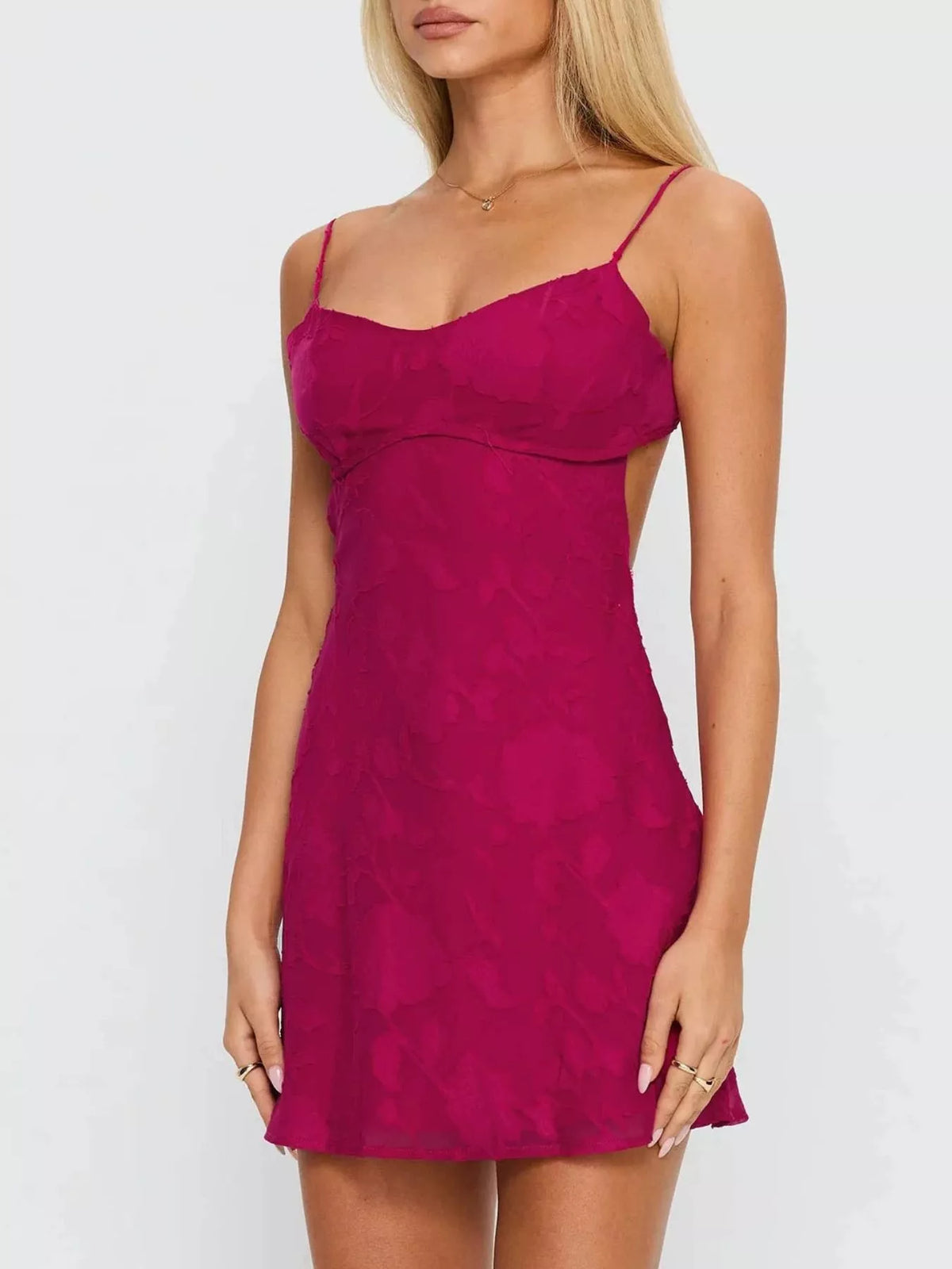 Backless Spaghetti Strap Mini Dress - Burgundy - View 2