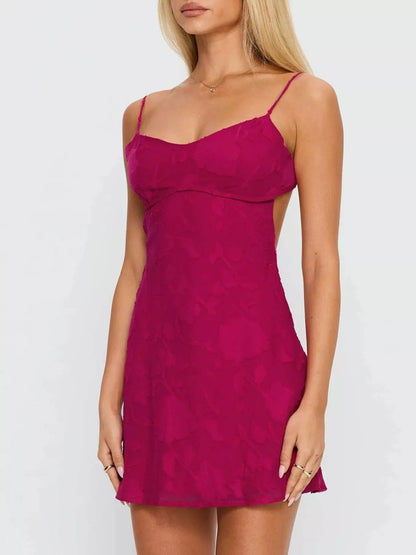 Backless Spaghetti Strap Mini Dress - Burgundy - View 2