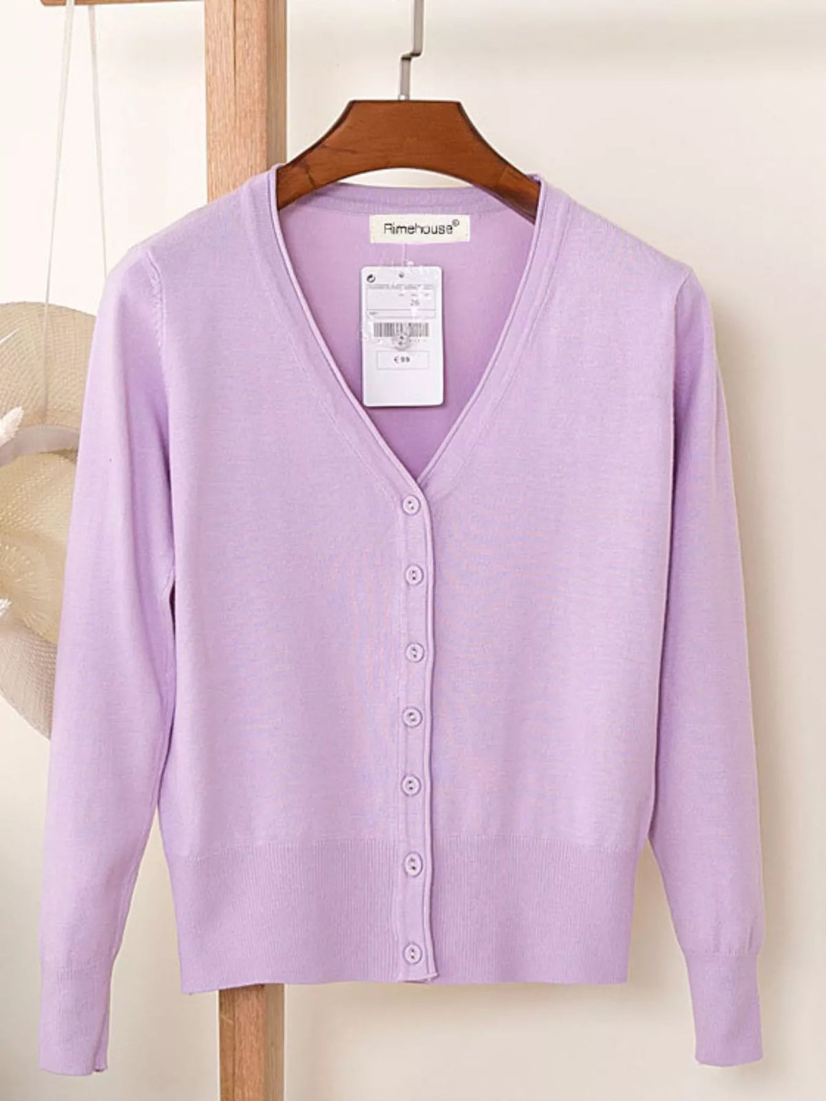 Classic V-Neck Button-Down Knit Cardigan - Violet - View 18