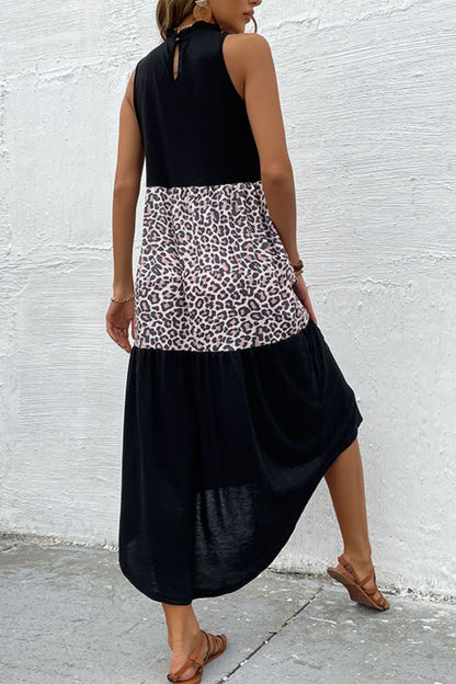 Perfee Leopard Contrast Sleeveless Maxi Dress - Black/Leopard - View 3