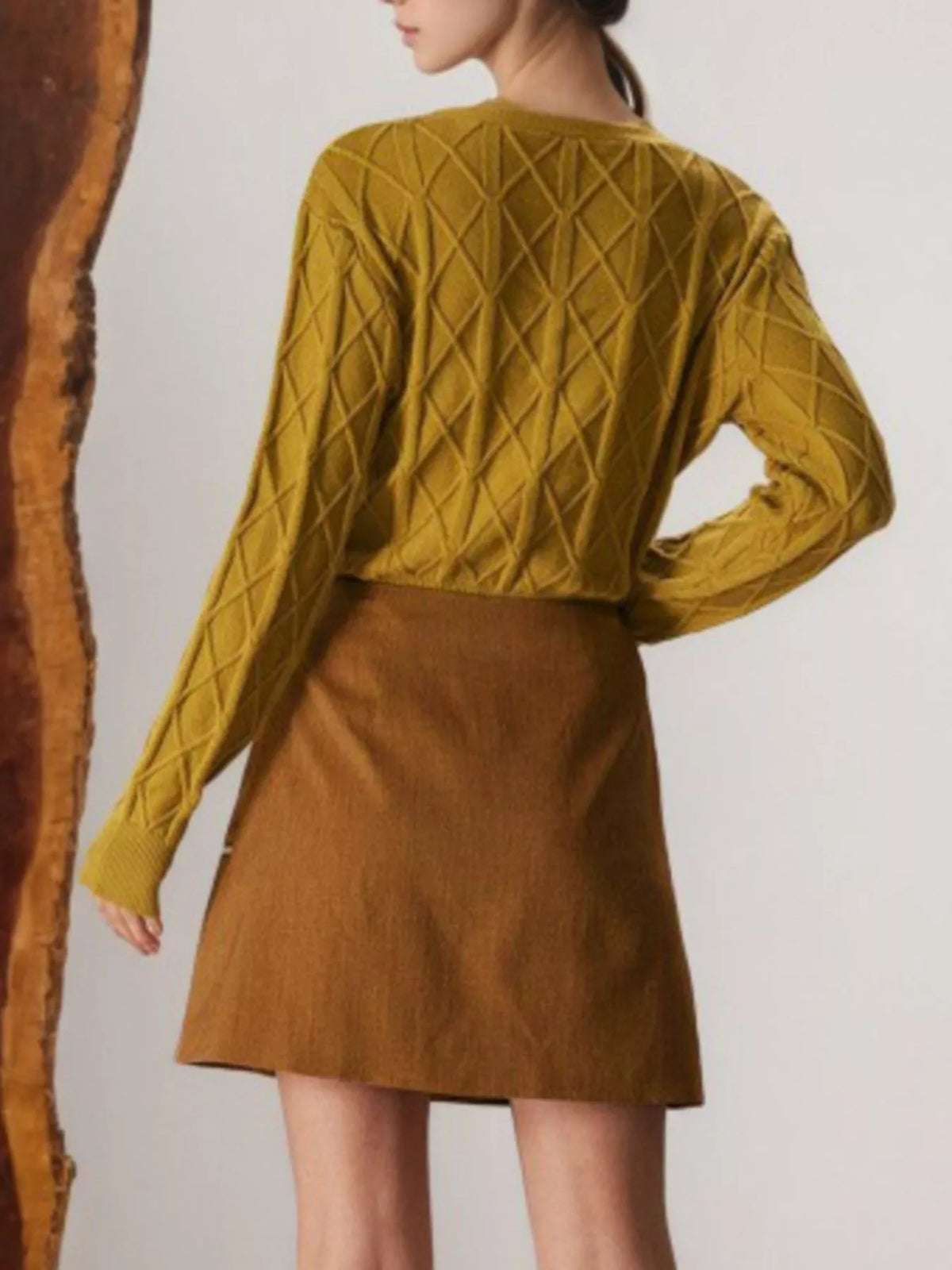Button-Front Mini Skirt - Caramel - View 3