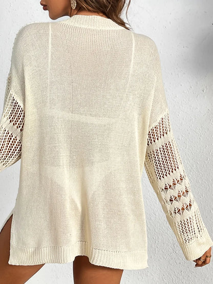 Cutout Notched Long Sleeve Cover-Up - Tan - View 2