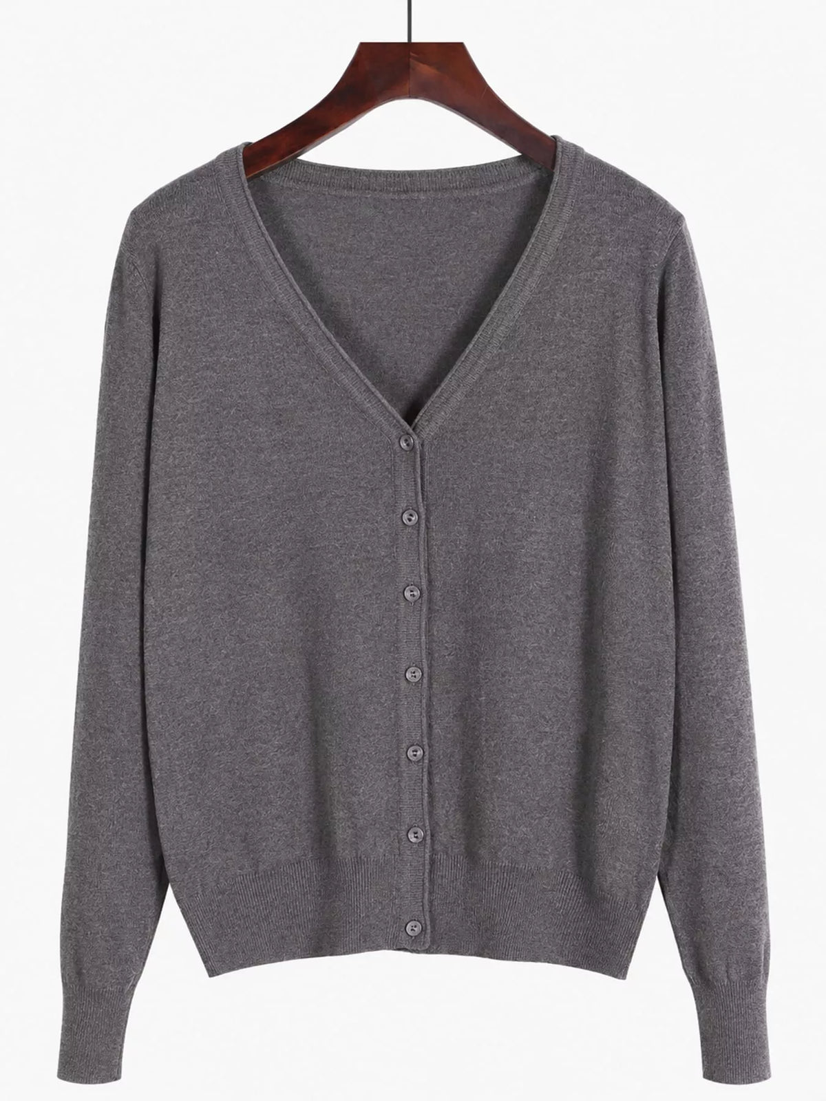 Classic V-Neck Button-Down Knit Cardigan - Dark Gray - View 27