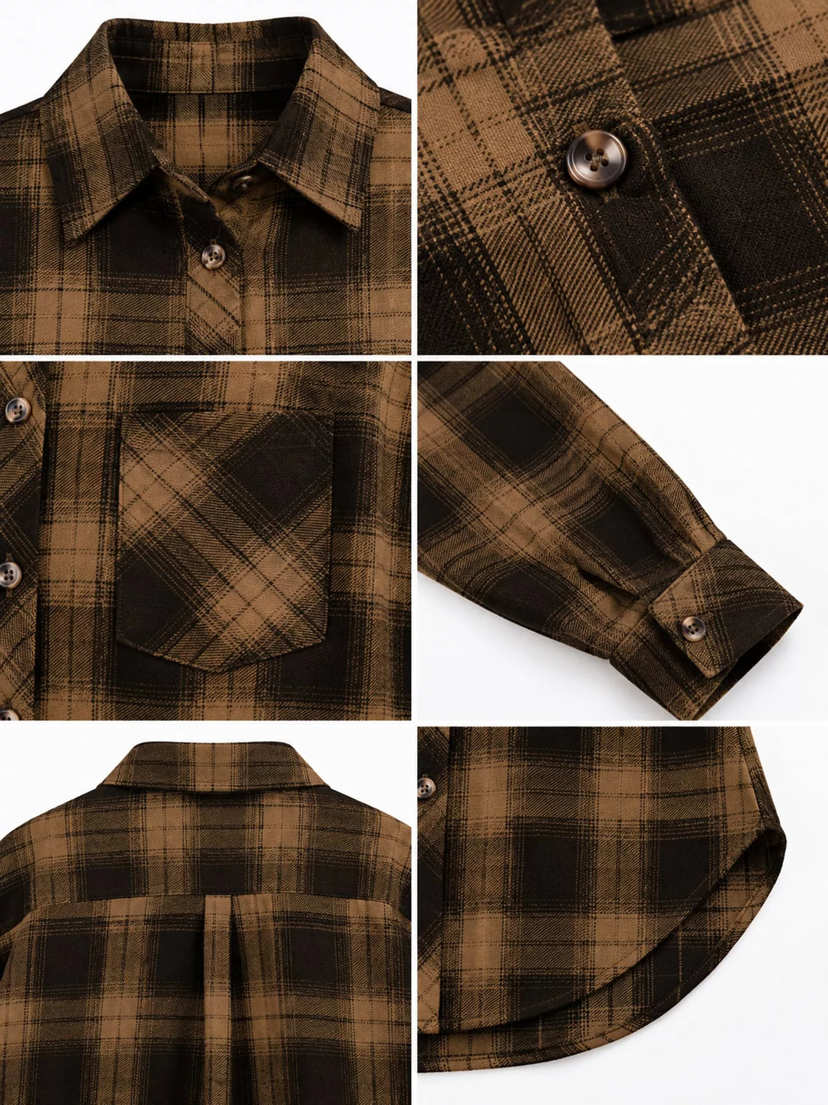 Plaid Button-Down Oversized Shirt - Khaki - View 31