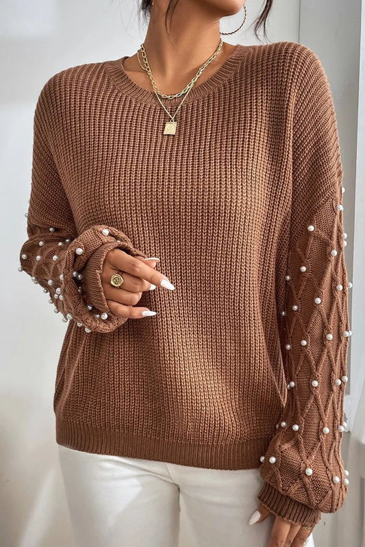 Pearl Detail Round Neck Long Sleeve Sweater - product photo 2