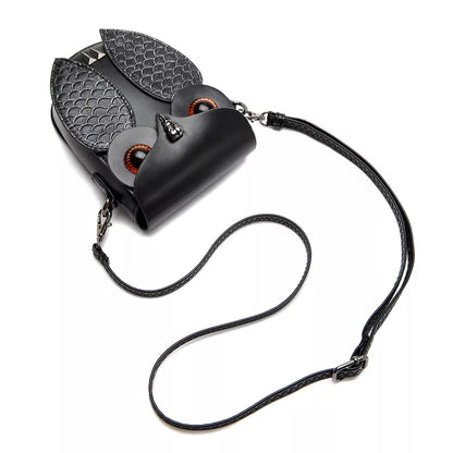 Owl Design Leather Crossbody Bag - Black - View 8