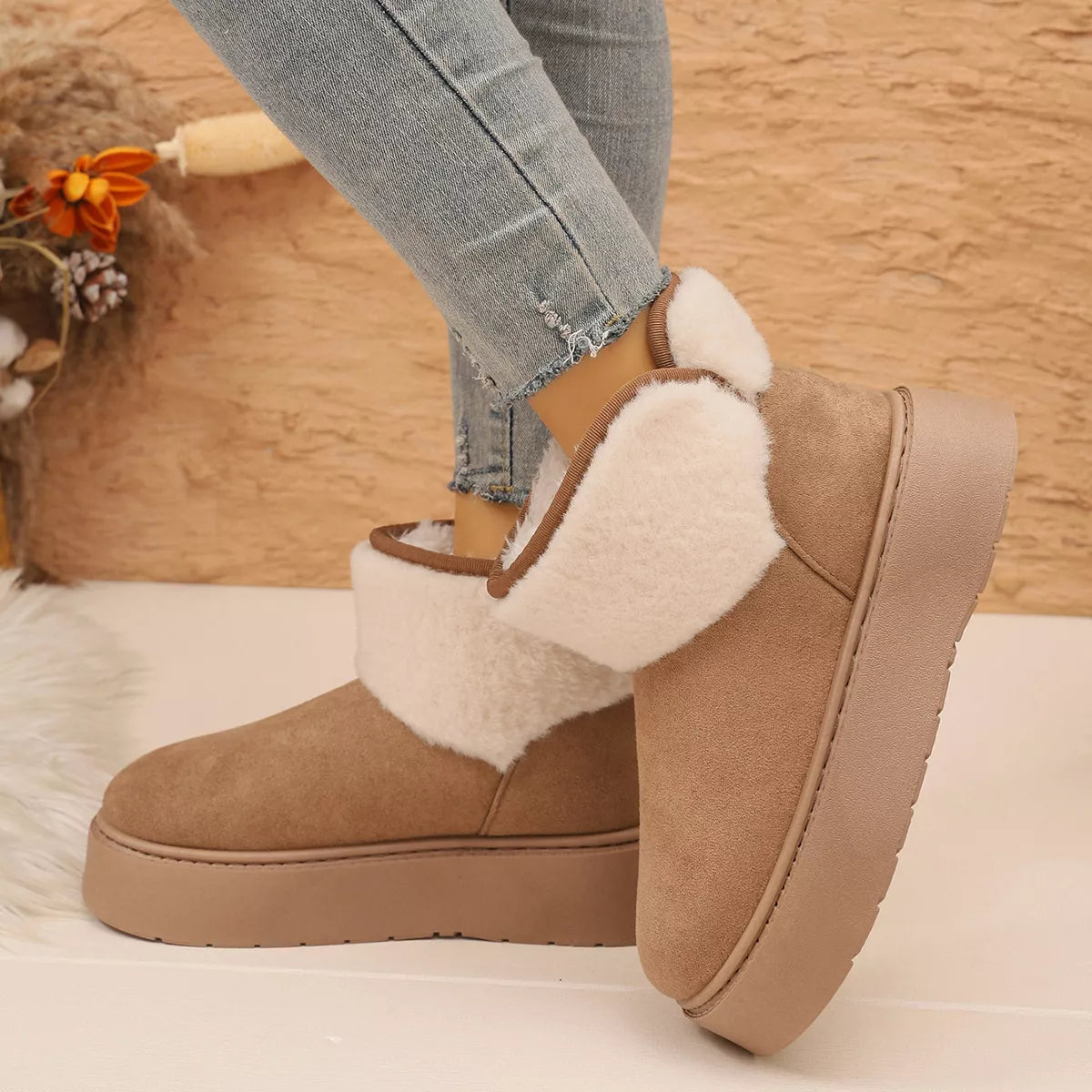 Round Toe Platform Boots - Khaki - View 3
