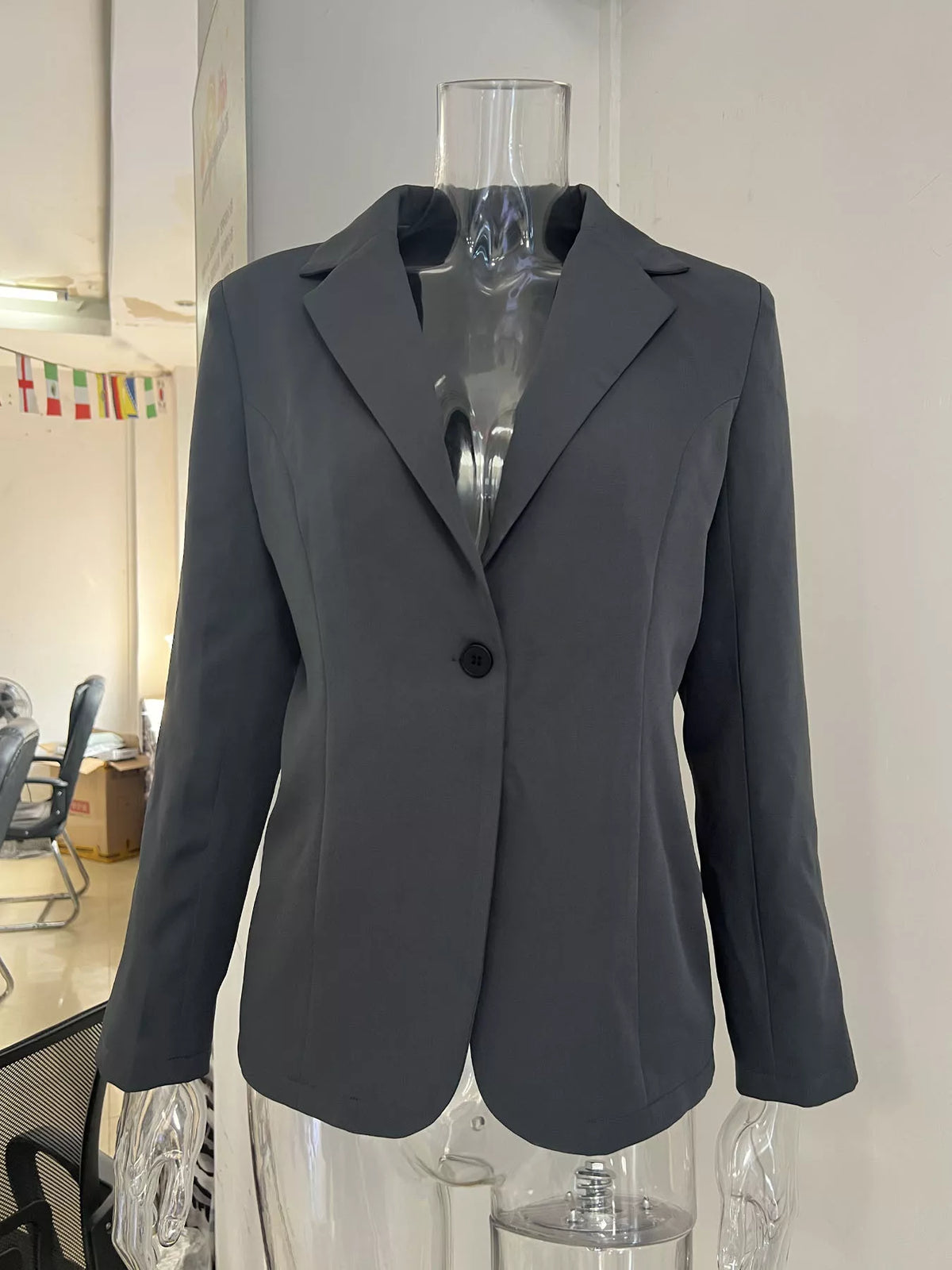 Slim-Fit Single-Button Casual Blazer - Dark Gray - View 2