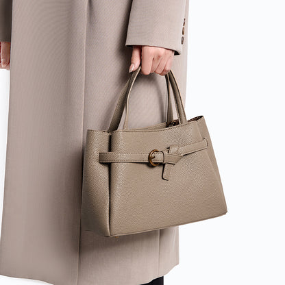 Leather Top Handle Handbag - Khaki - View 3