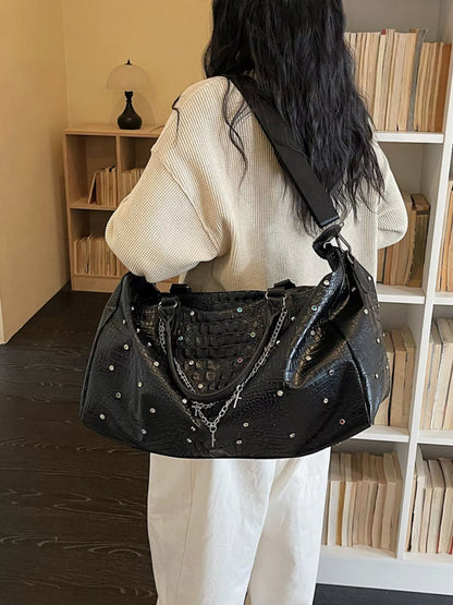 Studded Large Capacity Travel Bag - Black - View 4