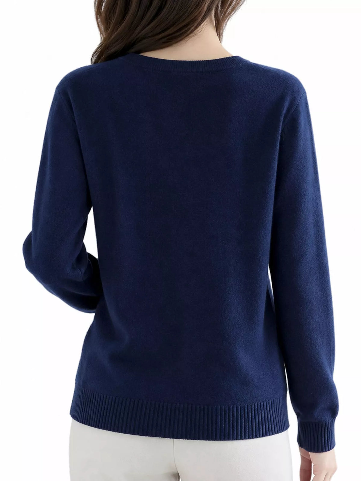 Crew-Neck Button-Down Cardigan - Navy - View 6