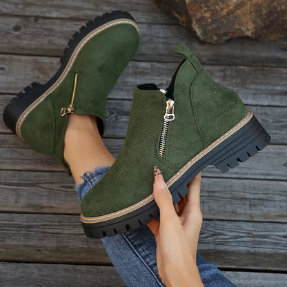 Ankle Boots with Zipper Detail - Green - View 3