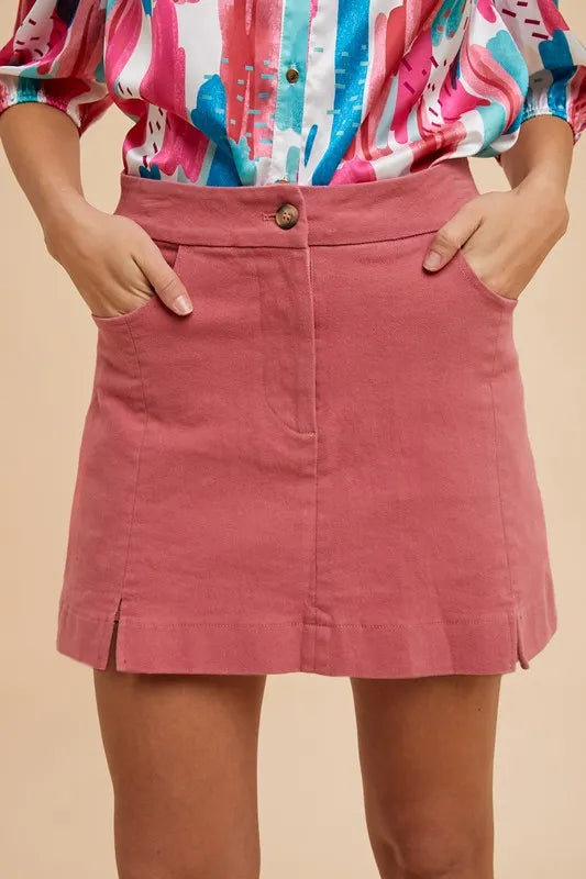 Annie Wear Comfort Stretch Cotton Slit Detailed Mini Skirt - ROSE - View 1