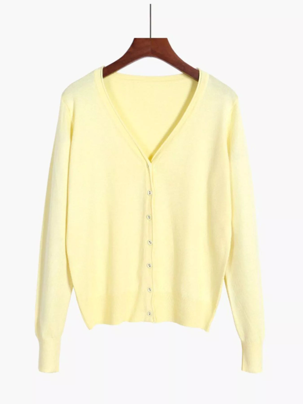 Classic V-Neck Button-Down Knit Cardigan - Light Yellow - View 43
