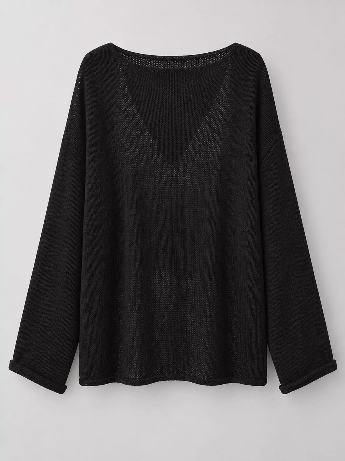Full Size Sheer Lightweight Knit Top Plus Size - Black - View 38