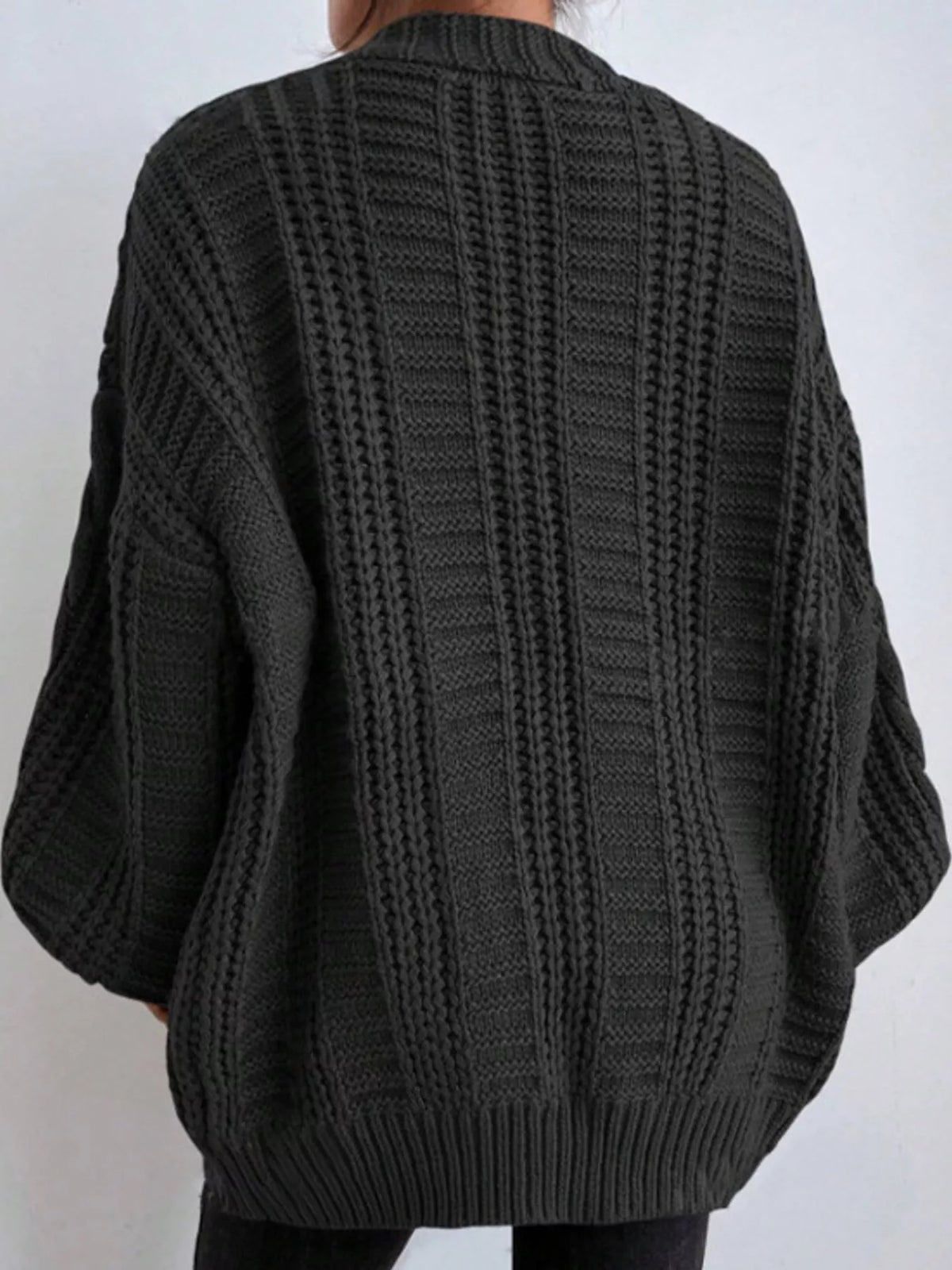 Cable Knit Button-Down Cardigan - Black - View 19