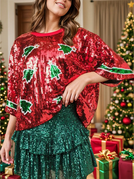 Sequin Round Neck Half Sleeve Top - product photo 1