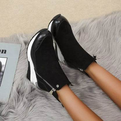 Side Zipper Ankle Boots - Black - View 3
