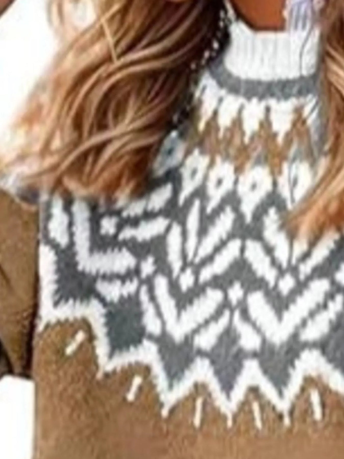 Full Size Fair Isle Patterned Long Sleeve Sweater Plus Size - Camel - View 2