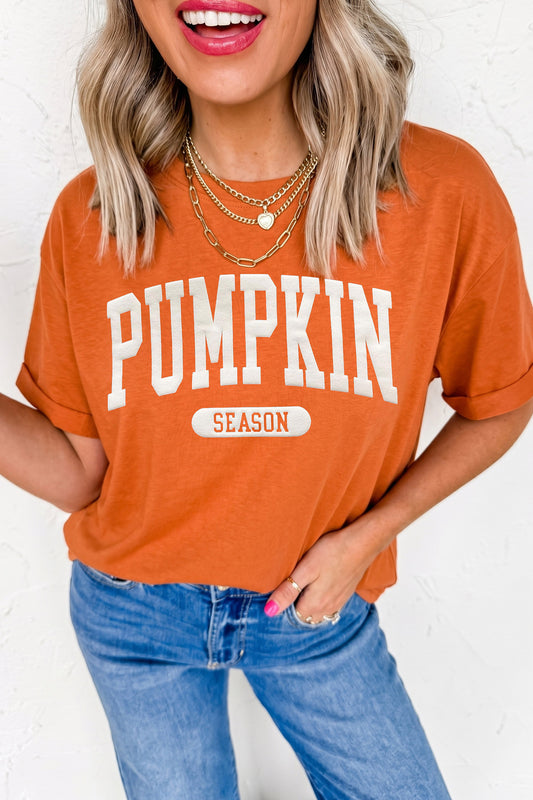 Orange PUMPKIN SEASON Letter Print Relaxed T Shirt - Orange - 2