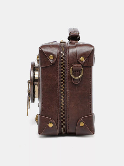 Steampunk Clockwork Design Crossbody Bag - Brown - View 3