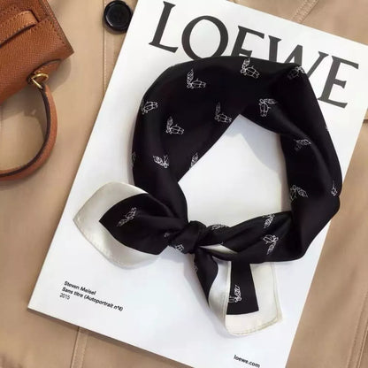 Printed Lightweight Silk Scarf - Black - View 1