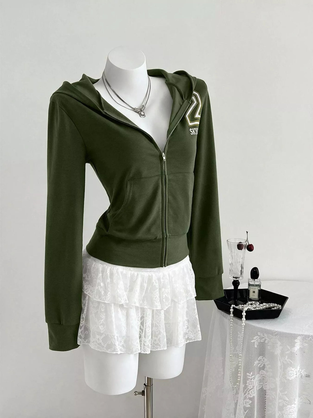 Slim-Fit Zip-Up Hoodie - Army Green - View 7