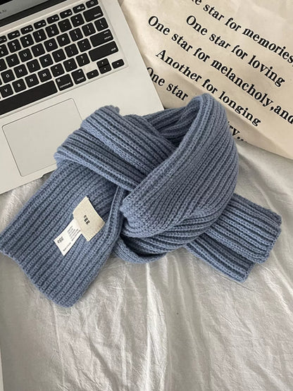 Knitted Ribbed Scarf - Haze Blue - View 2