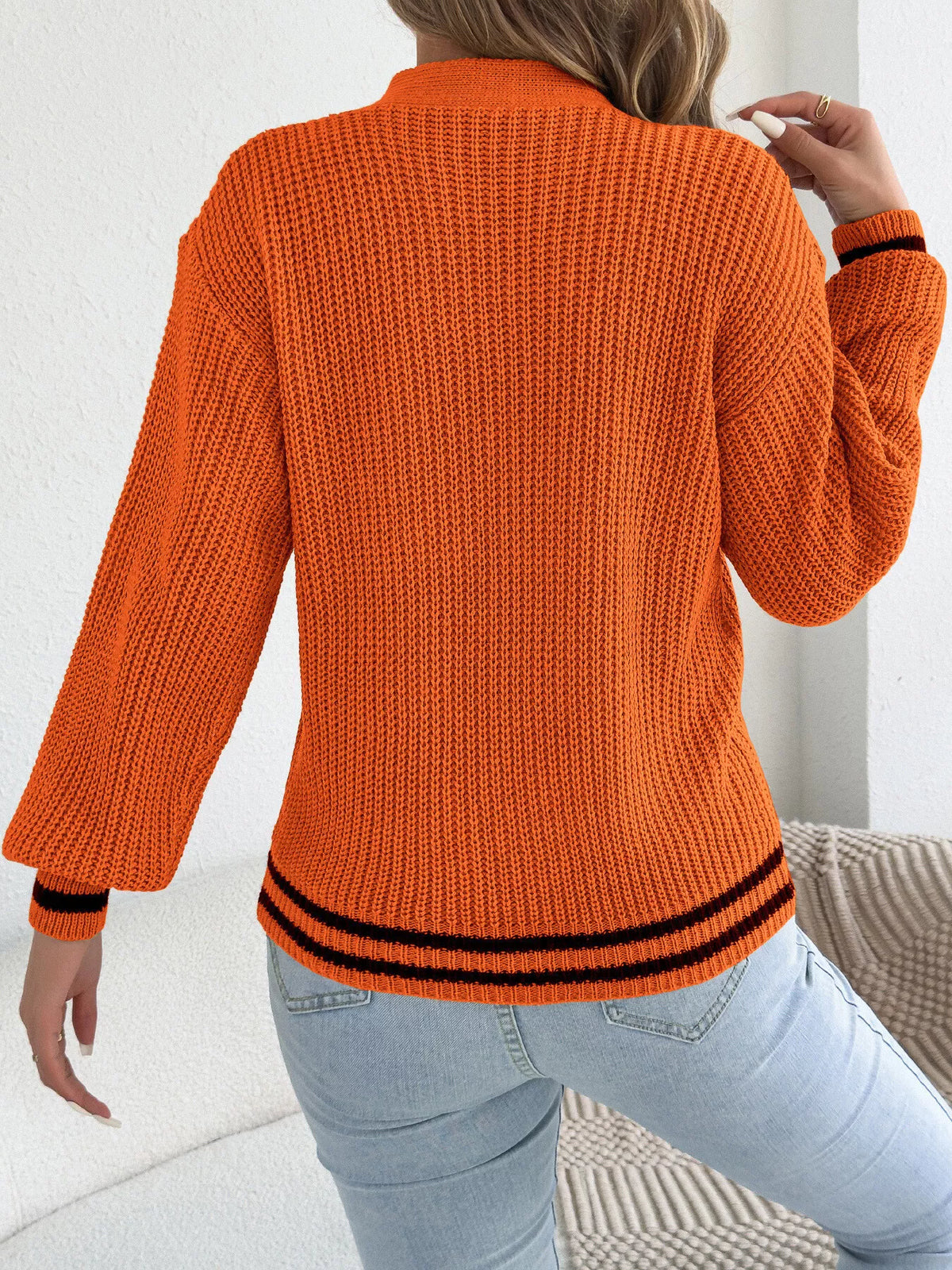 Cutout Cable Knit Sweater - Orange - View 3