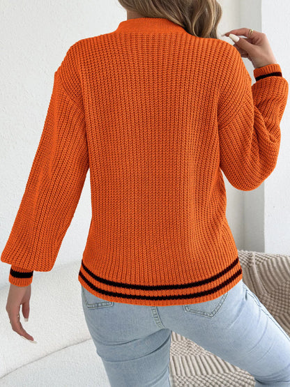 Cutout Cable Knit Sweater - Orange - View 3