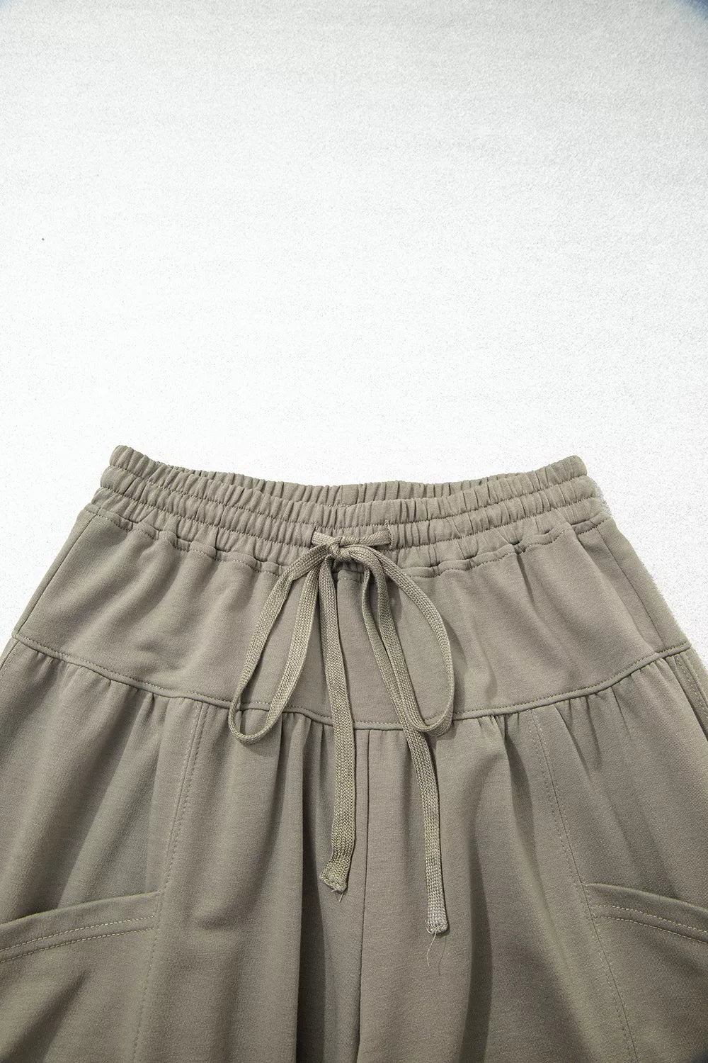 Elastic Waist Drawstring Wide Leg Full Length Pants - Army Green - View 6