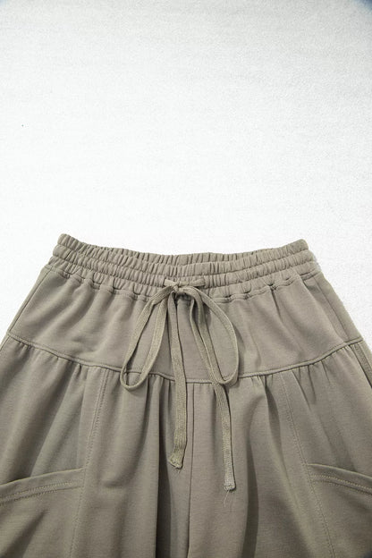 Elastic Waist Drawstring Wide Leg Full Length Pants - Army Green - View 6
