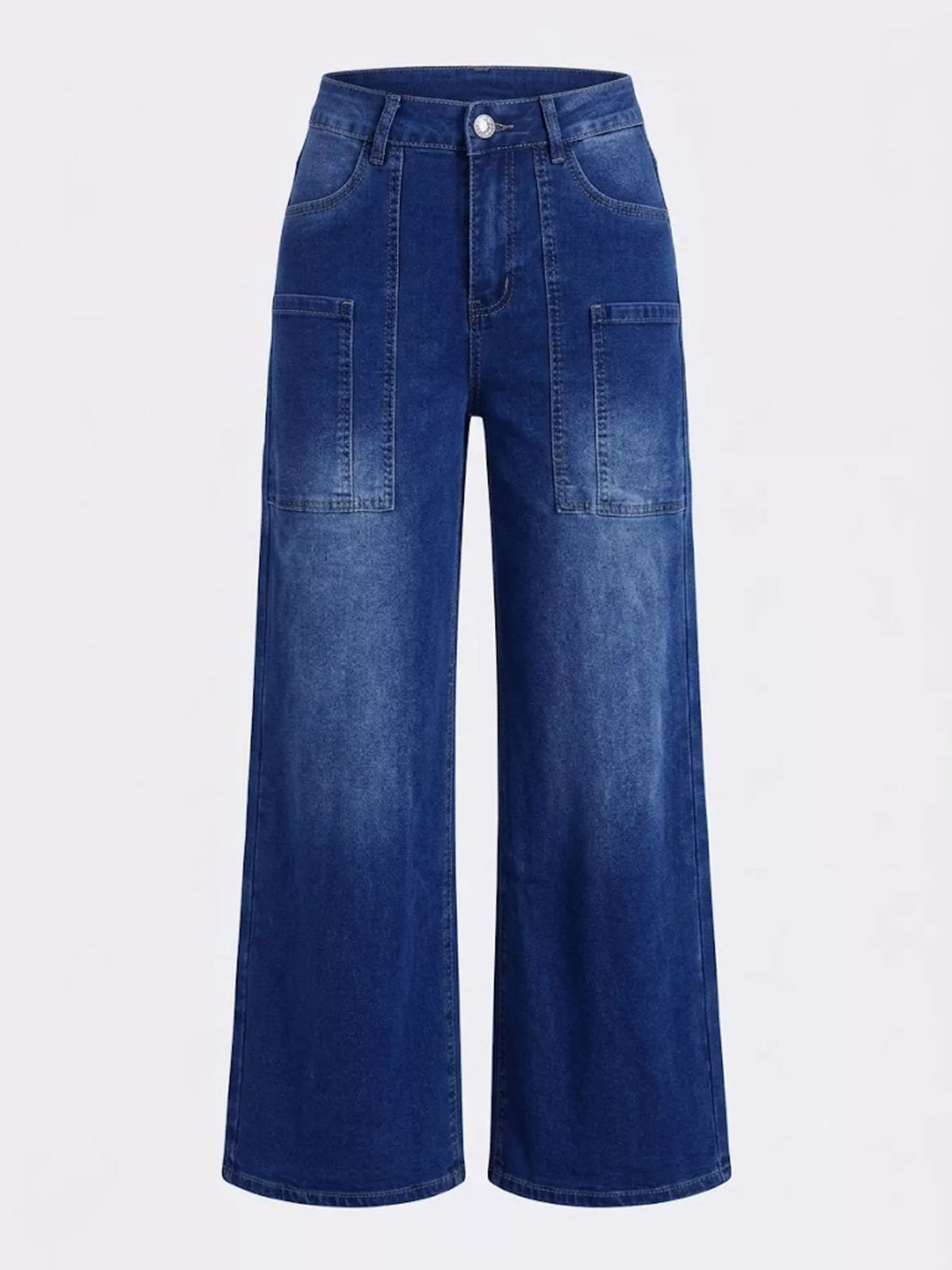 High-Waisted Wide Leg Jeans - Peacock  Blue - View 8