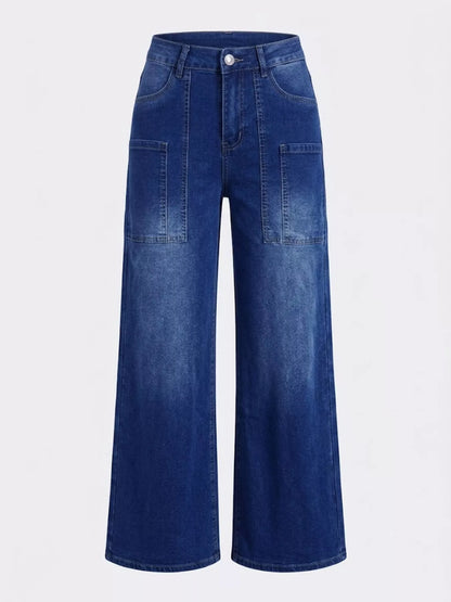 High-Waisted Wide Leg Jeans - Peacock  Blue - View 8