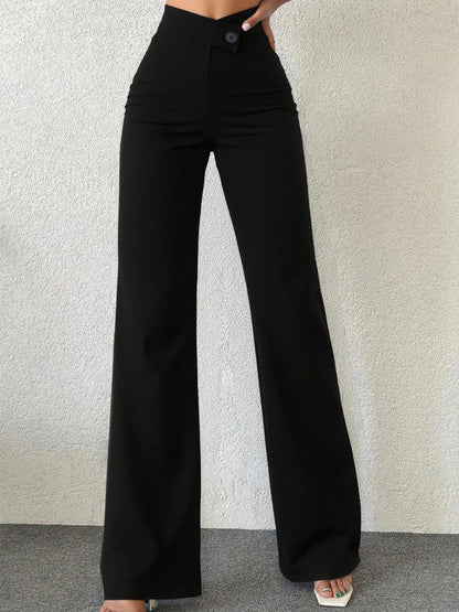 High Waist Wide Leg Pants - Black - View 4