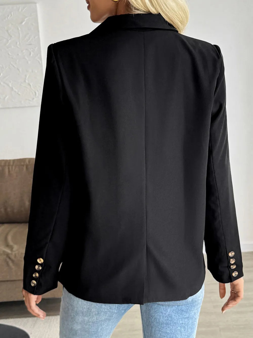 Perfee Lapel Collar Long Sleeve Blazer - Black - View 6