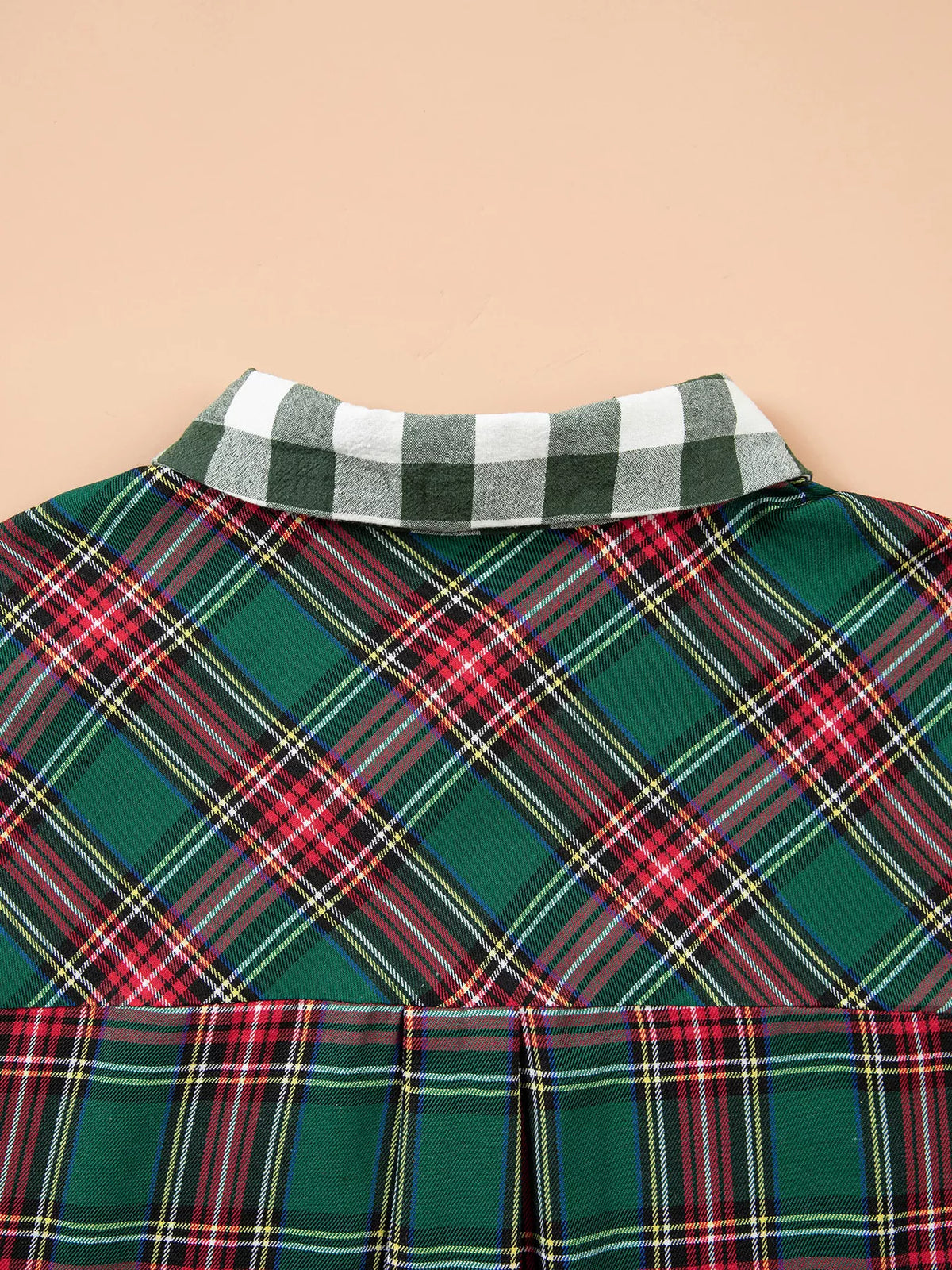 Plus Size Plaid Long Sleeve Shift Shirt - Dark Green - View 6