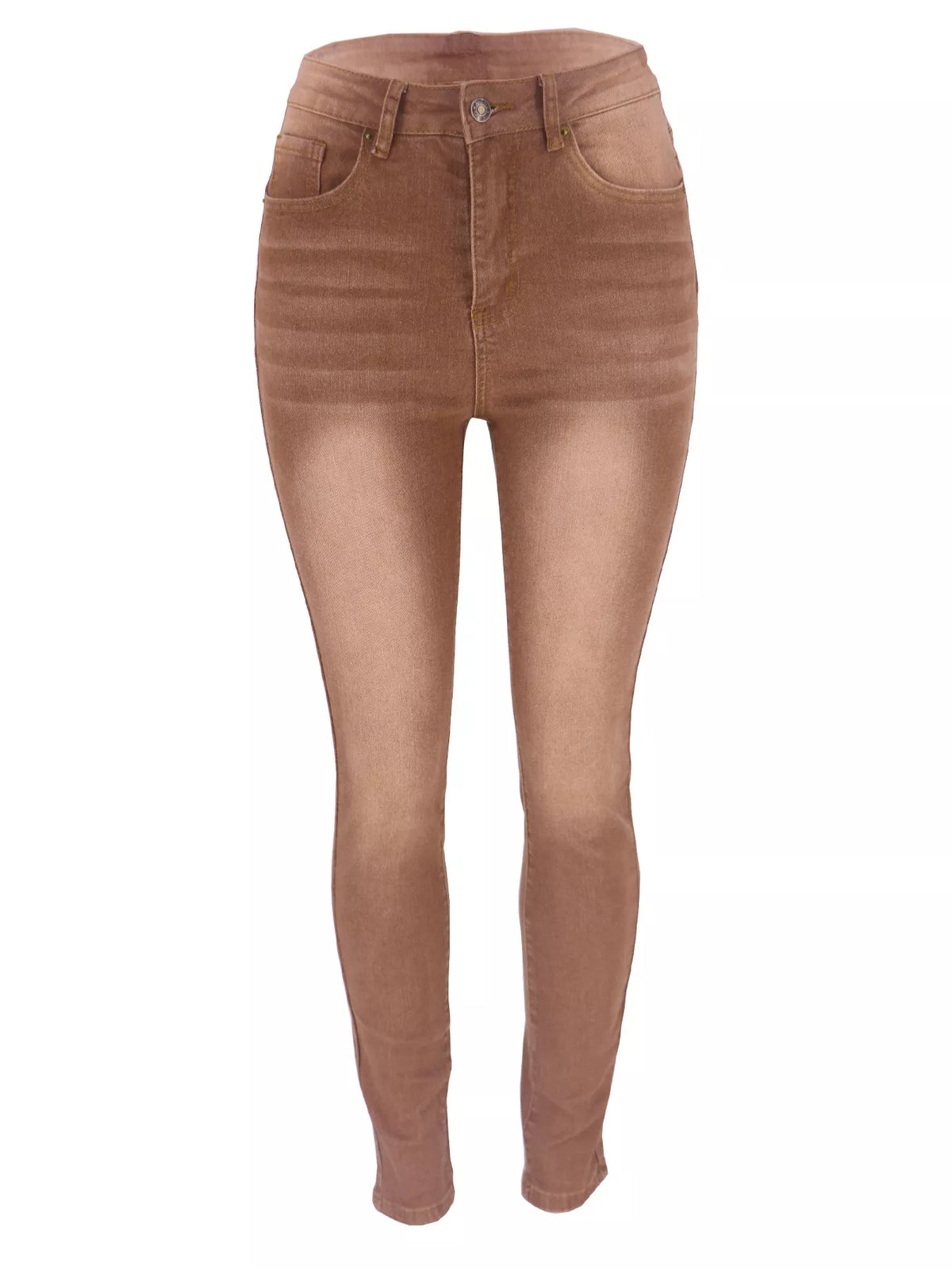 High-Waisted Slim-Fit Jeans - Brown - View 5